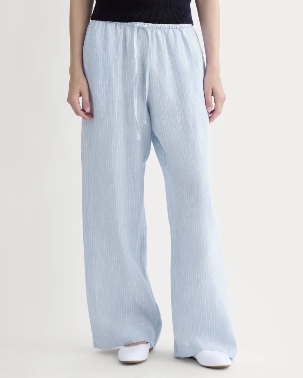 The Drawstring Pant in Linen | Sky Blue / White (4)