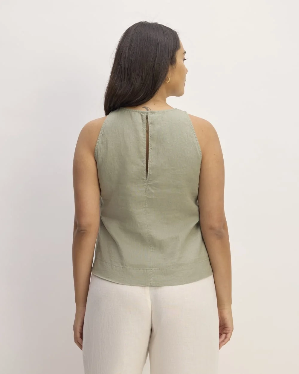 The Linen High-Neck Tank | Sage Green (4)