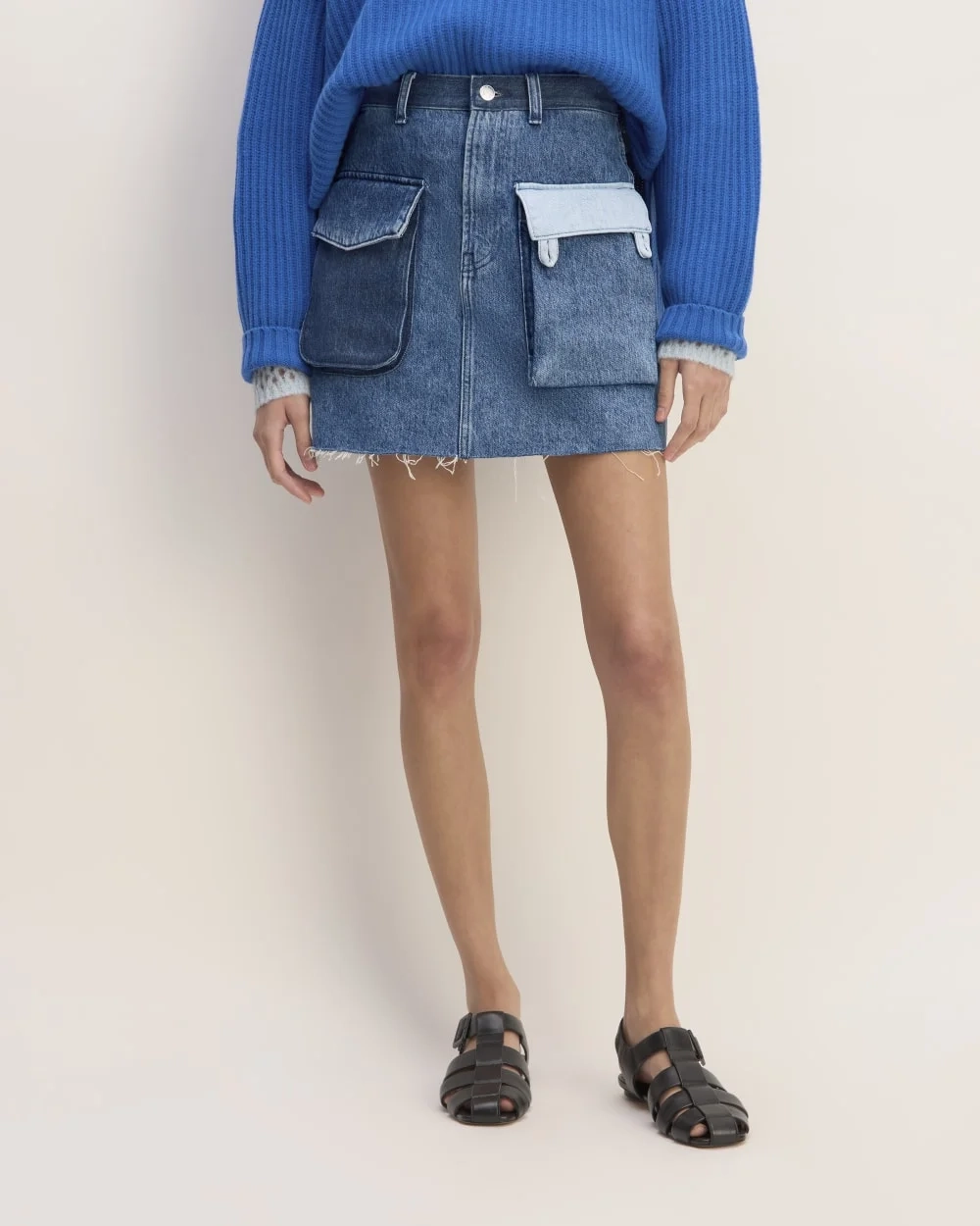 The Everlane x Marques' Almeida Denim Patchwork Mini Skirt | Diamond Blue (5)