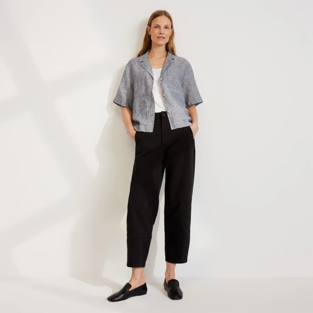 The Linen Workwear Shirt | Canvas Tan / Navy (2)