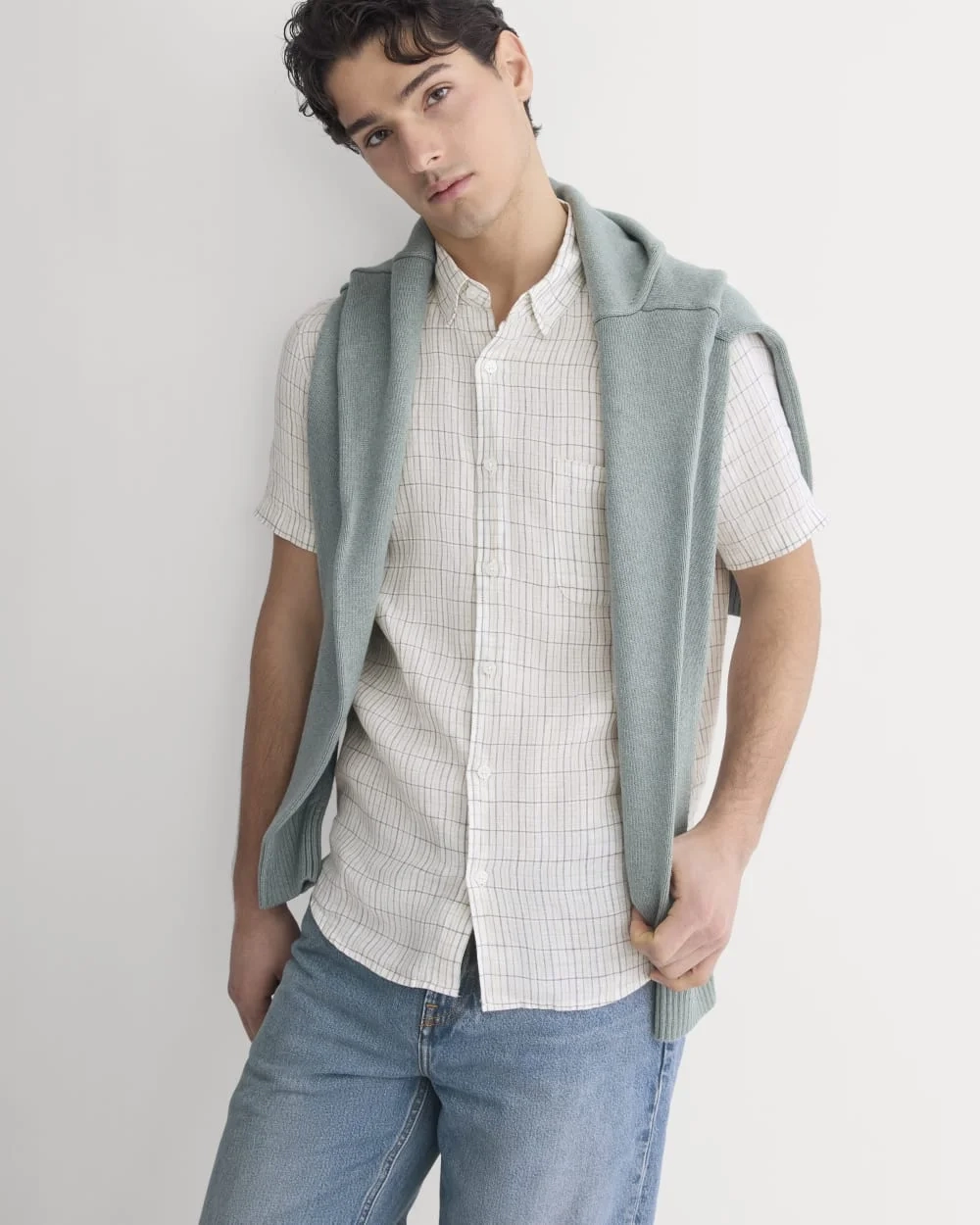 The Classic Short-Sleeve Shirt in Linen | Bone/Plaid