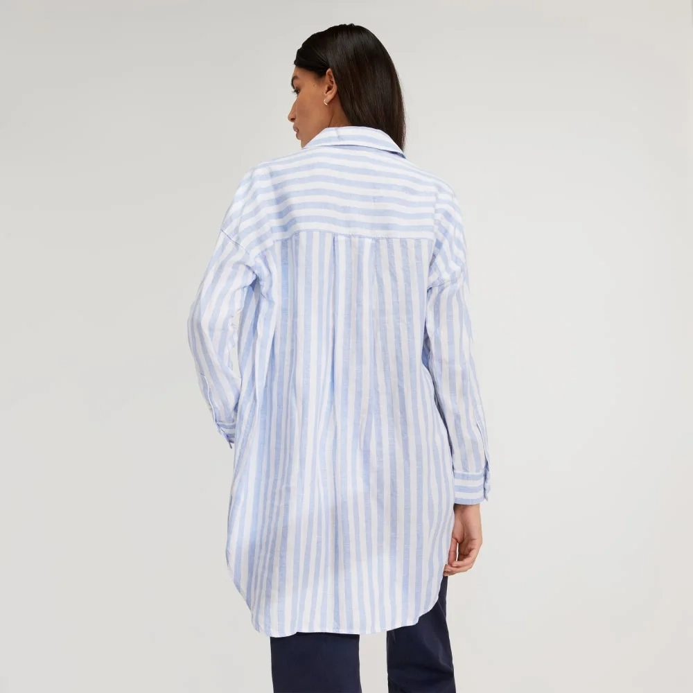 The Way-Long Linen Shirt | Blue / White (3)