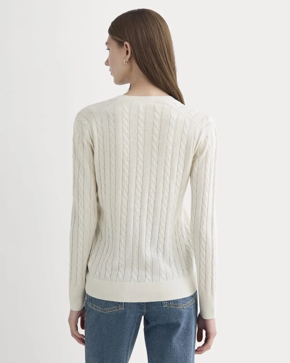 The Cable V-Neck in Cotton Cashmere | Birch (2)