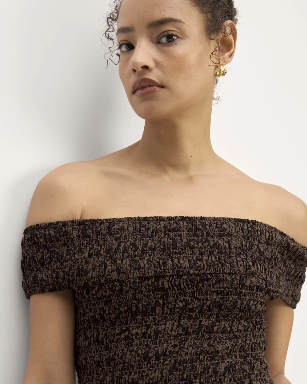 The Gauze Off-the-Shoulder Dress | Black / Cocoa Small Floral (3)