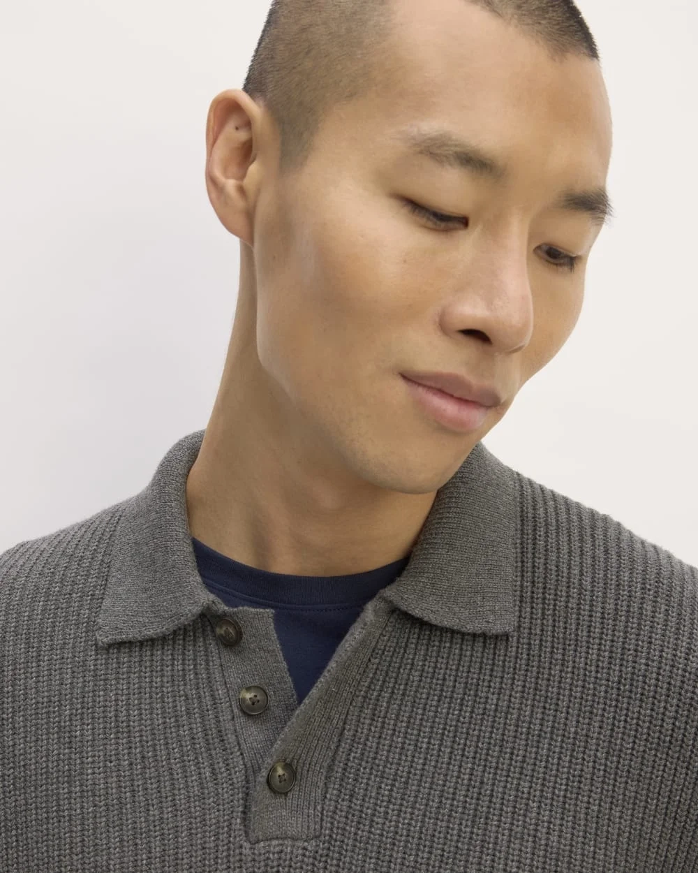 The Cotton Chunky Rib Polo | Heathered Charcoal (2)