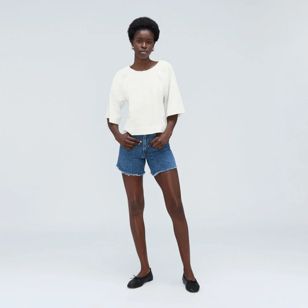 The Seersucker Gathered Tee | White (3)