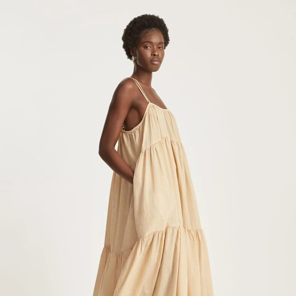 The Billow Tiered Maxi Dress | Orange Plaid (4)