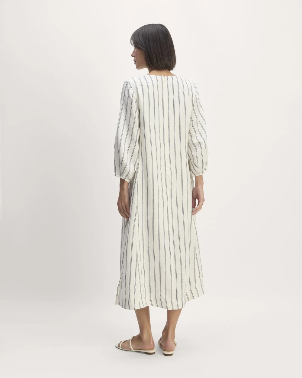 The Linen A-Line Midi Dress | Bone/Navy (2)