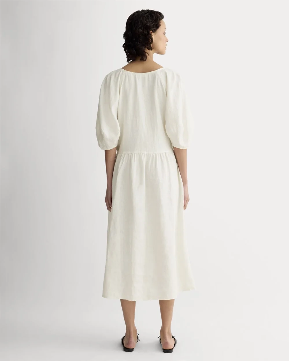 The Linen Oversized Puff-Sleeve Dress | Bone (2)