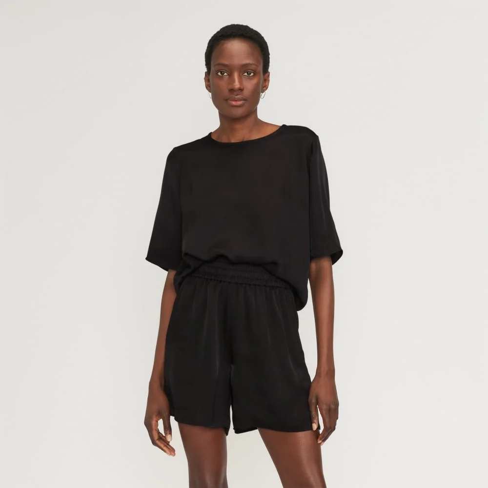 The Satin Relaxed Tee | Black
