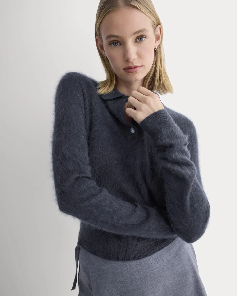 Lush Cashmere Cropped Polo Sweater | Starry Navy (2)