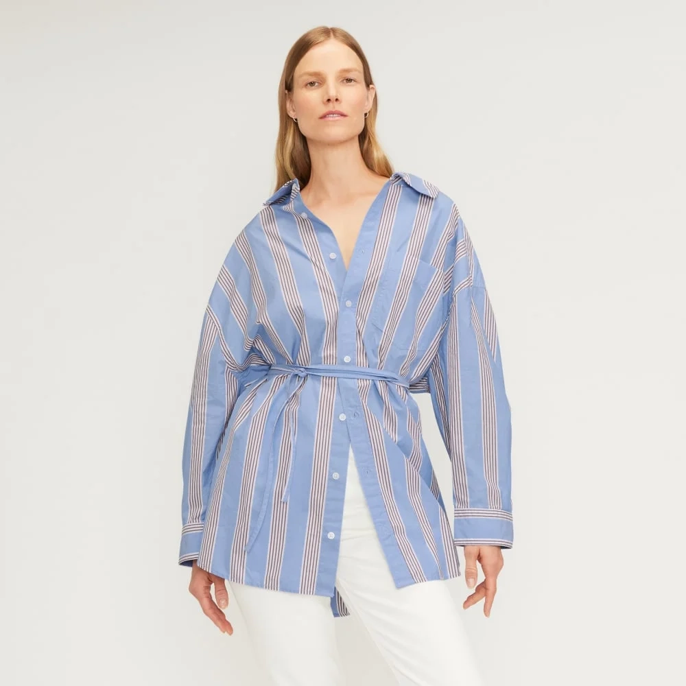 The Poplin Tie Back Shirt | Blue Opal / Cabernet / White