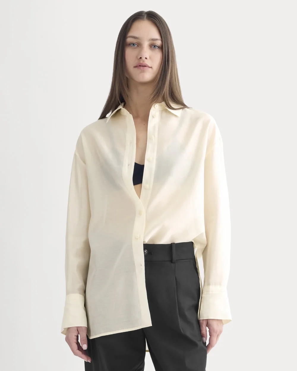 Oversized Shirt in Cotton-Silk Organza | Parchment