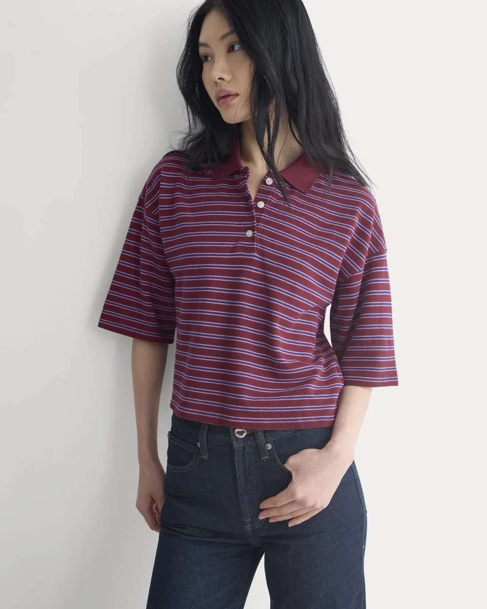 Pique Boxy Polo | Pomegranate/Heather Rose/Estate Blue