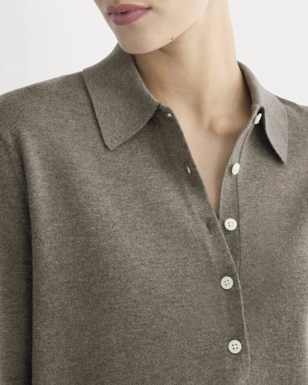 Oversized Polo Sweater in Cotton Merino | Heather Ash Taupe (4)
