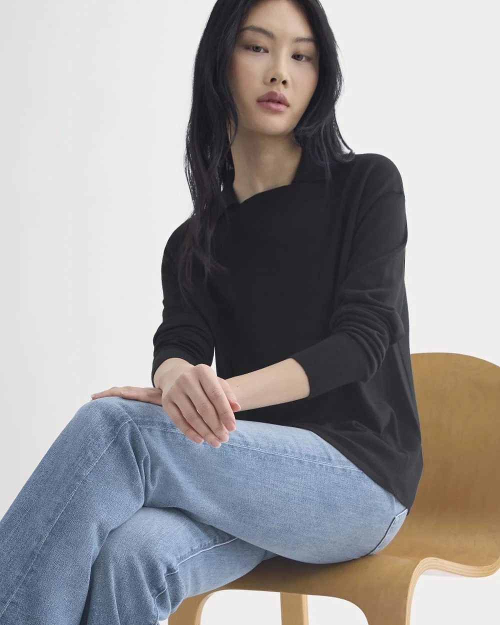 Oversized Polo in Ultrafine Merino | Black (4)