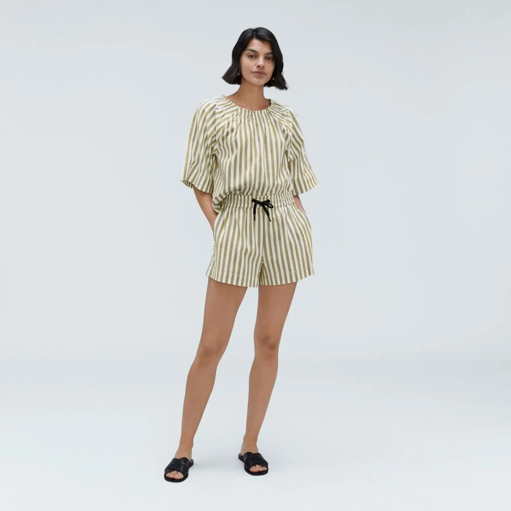 The Seersucker Gathered Tee | Nutria / Off-White (2)