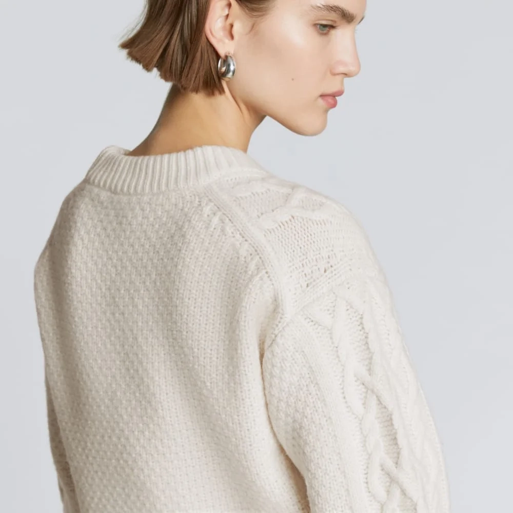 The Felted Merino Cropped Cable Sweater | Bone (2)