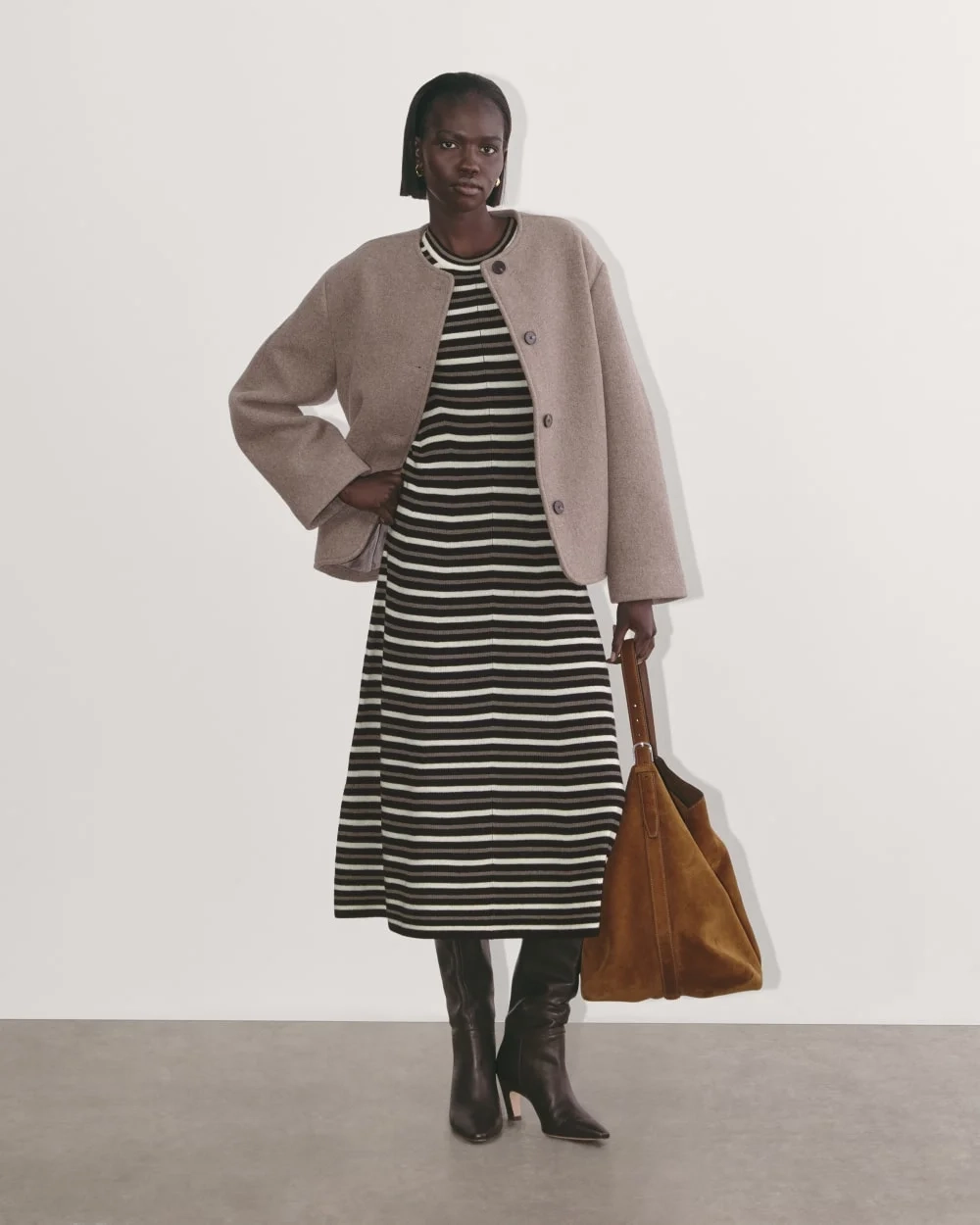 The Ribbed Sweater Dress | Taupe / Canvas / Black (4)