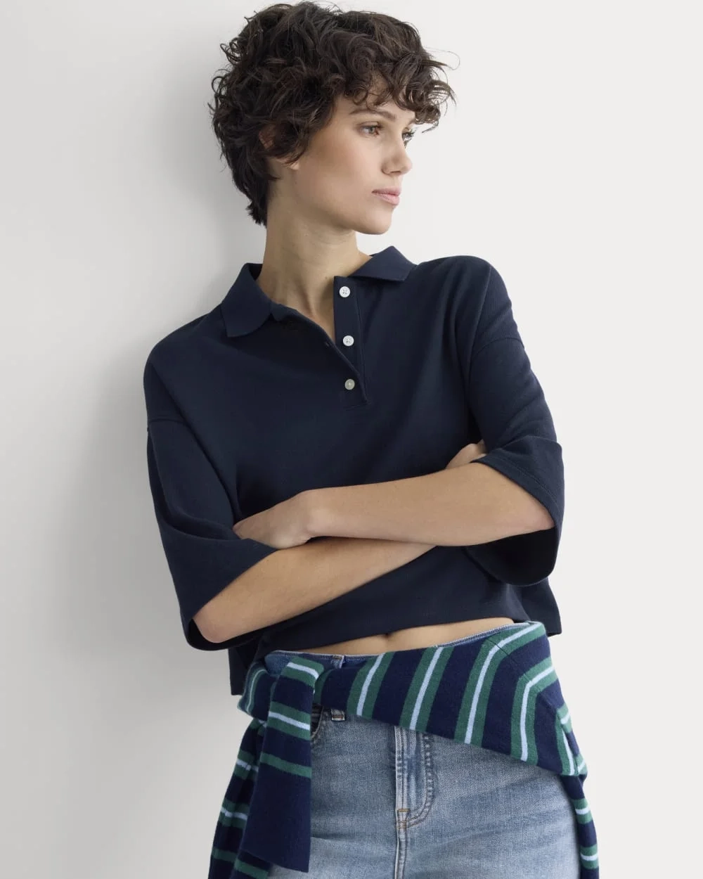 Pique Boxy Polo | Navy (3)