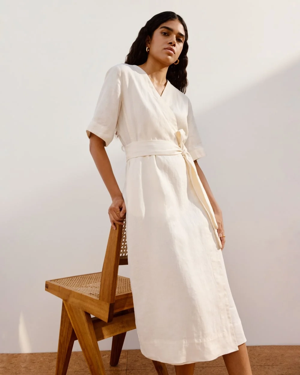 The Wrap Dress in Linen | Bone (4)