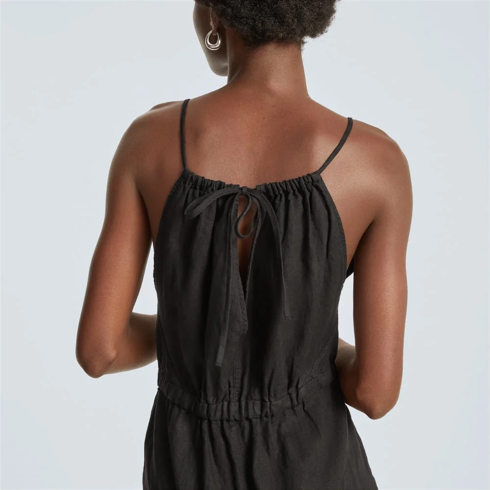 The Linen Shoestring Jumpsuit | Black (3)