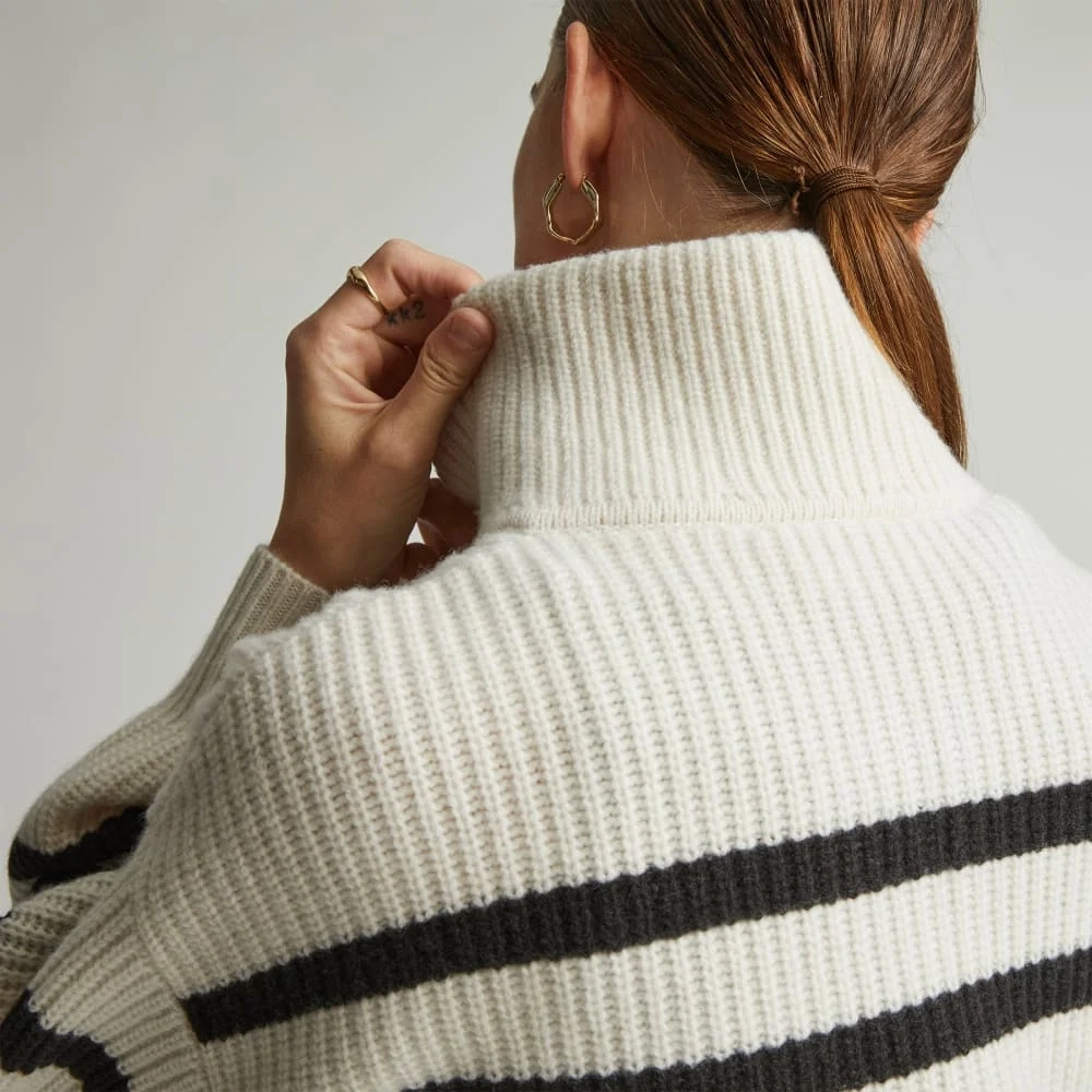 The Half-Zip Sweater in Luxe Merino | Bone / Black (3)