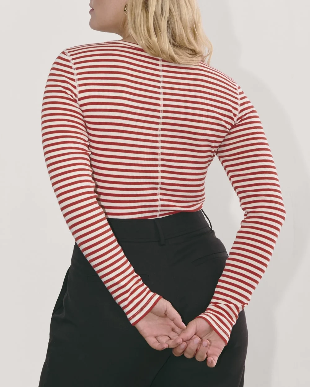 The Luxe Rib Long-Sleeve Crew | Bone / Berry Red (3)