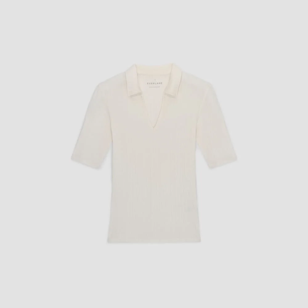 The Rib Soft Knit Open Collar Polo | Bone (5)