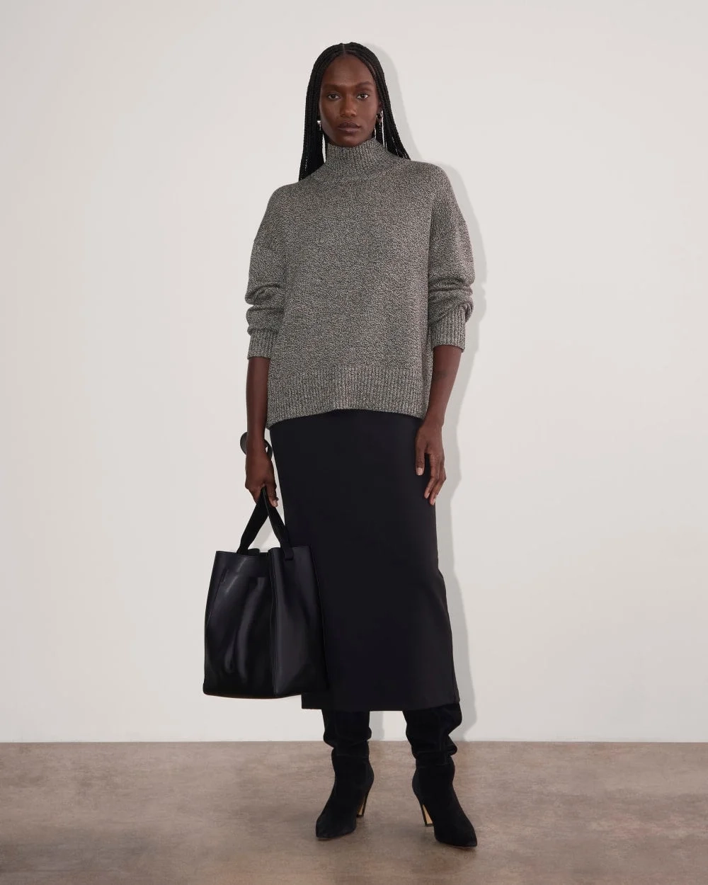 The Boxy Turtleneck in Everyday Cotton | Canvas / Black Twist (3)