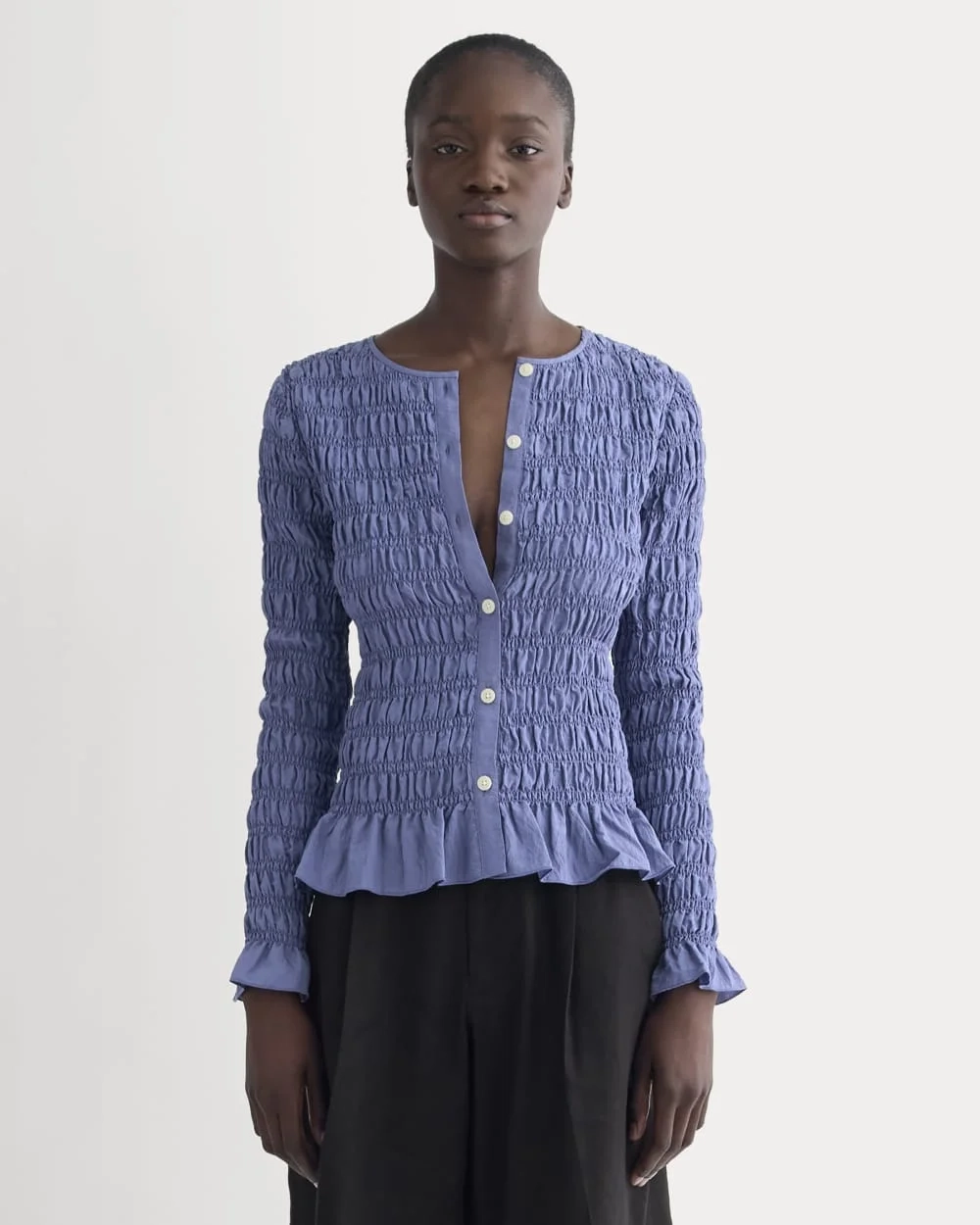 The Smocked Cardigan | Blue Dusk