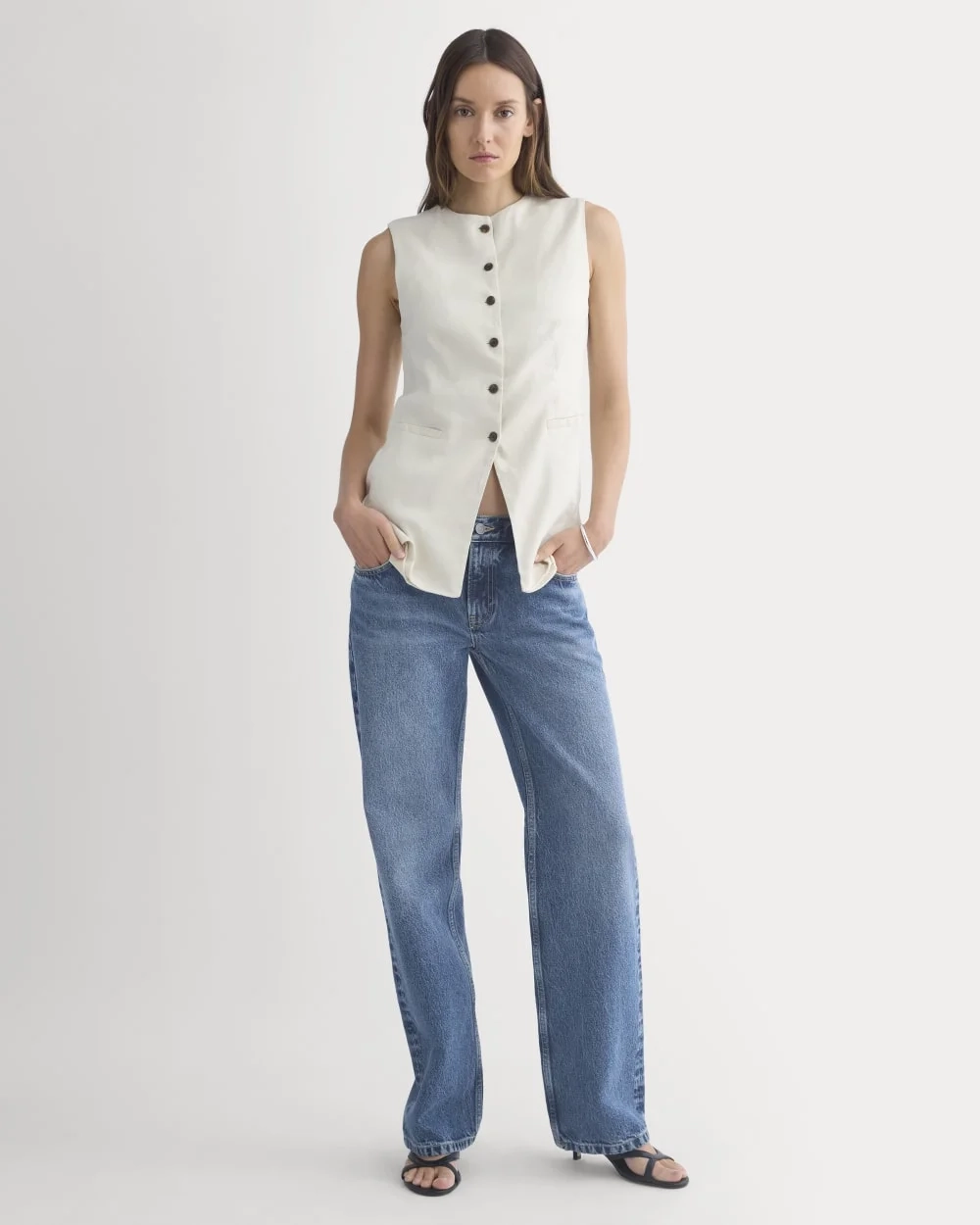 Long Vest in Stretch Linen | Birch (3)