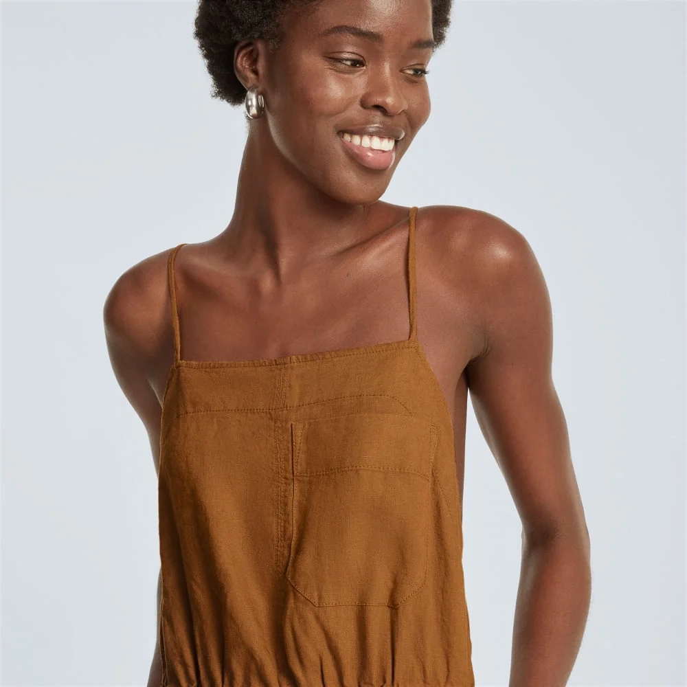 The Linen Shoestring Jumpsuit | Tawny Brown (2)