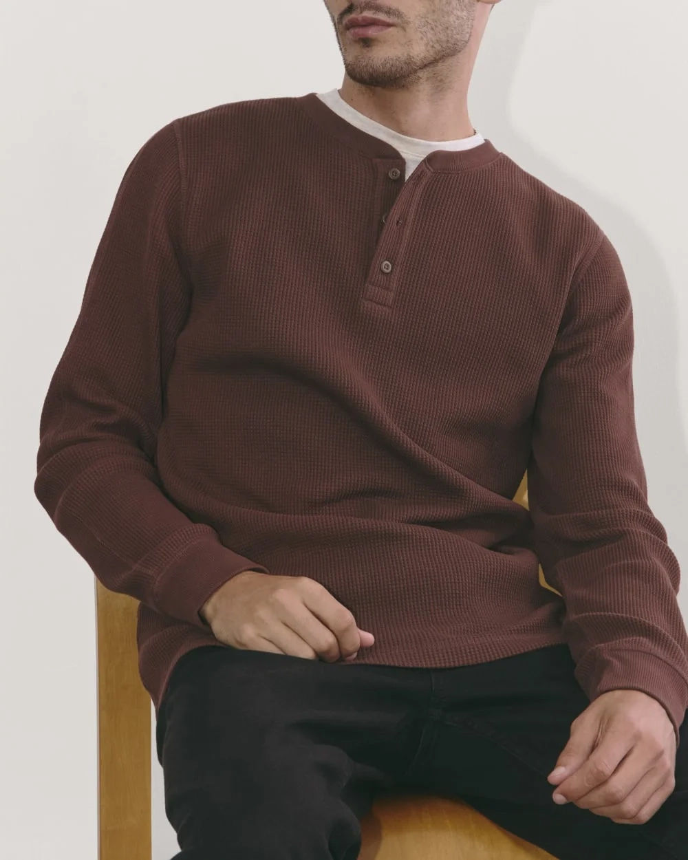 The Waffle Long-Sleeve Henley | Dark Mahogany (2)