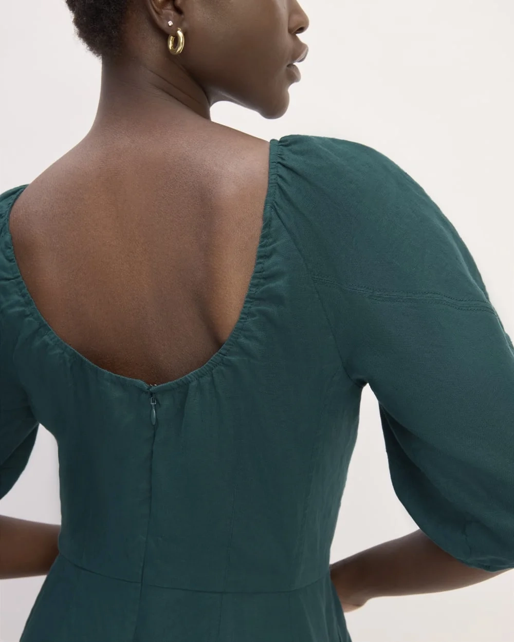 The Linen Short-Sleeve Scoop Midi Dress | Dark Sea (2)
