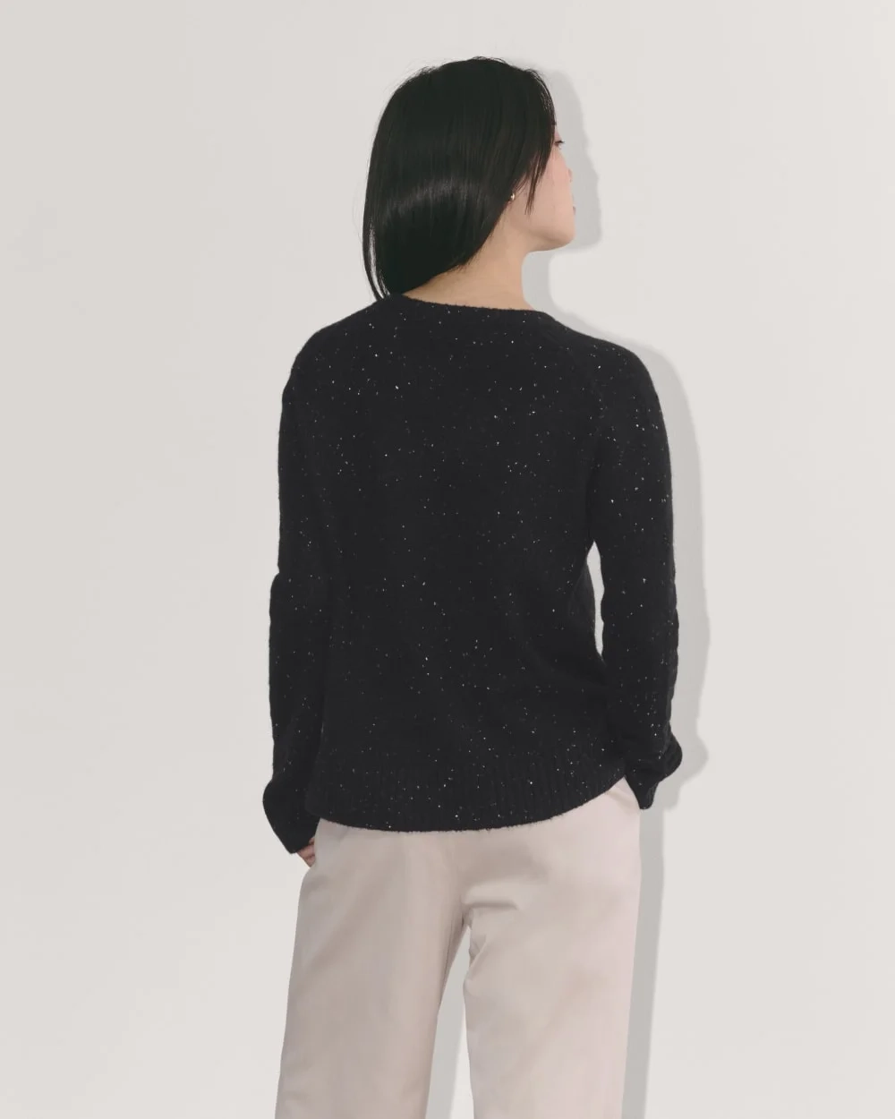 The V-Neck Sweater in Plush Cotton | Black Confetti (3)