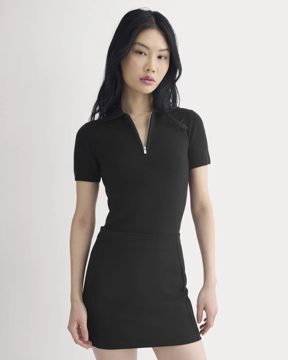 Knit Quarter-Zip Polo | Black