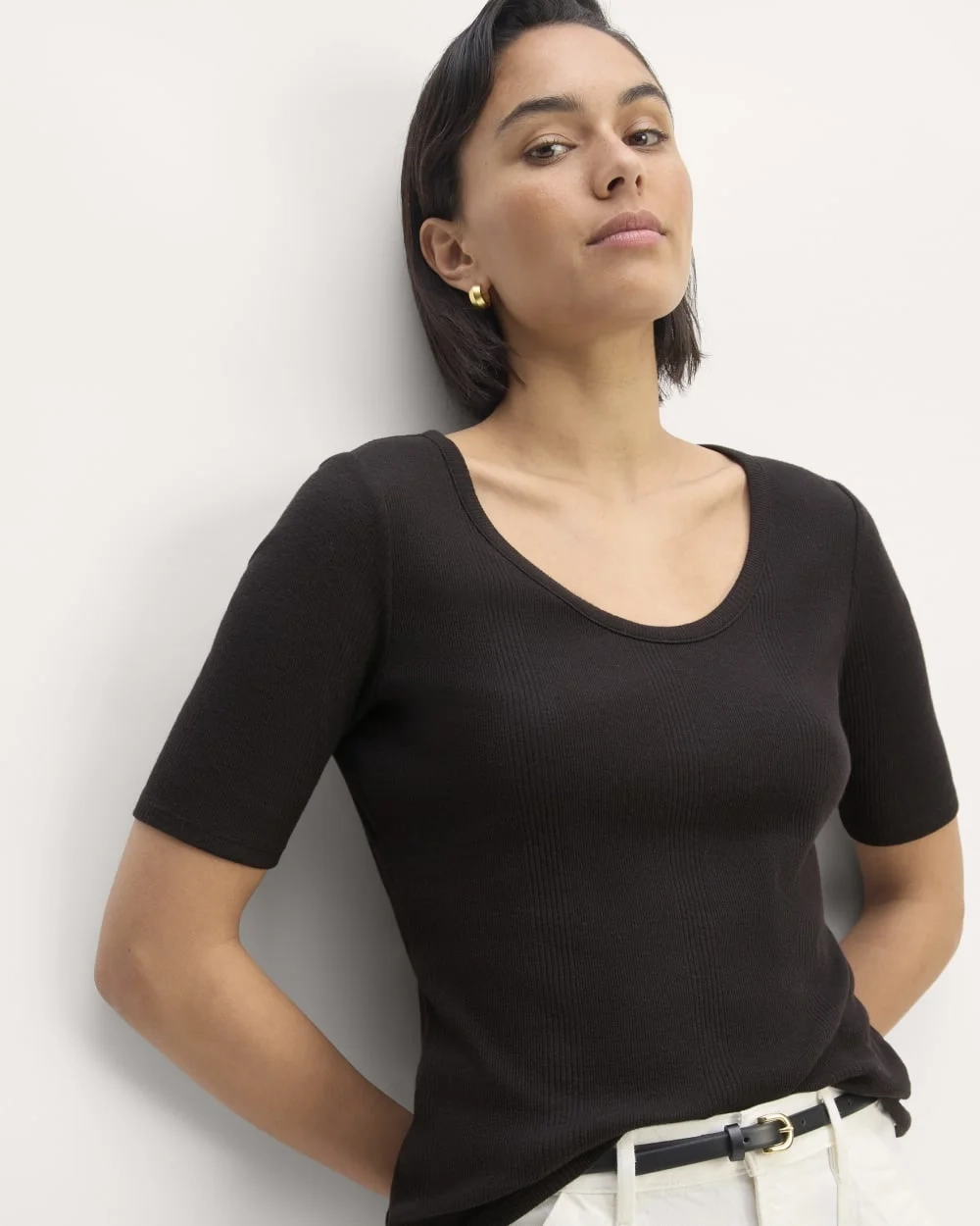 The Vintage Rib Scoop-Neck Top | Black (2)