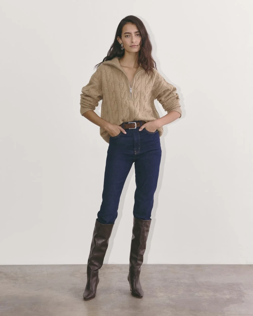 The Cable Half-Zip in Luxe Merino | Oat Melange (3)