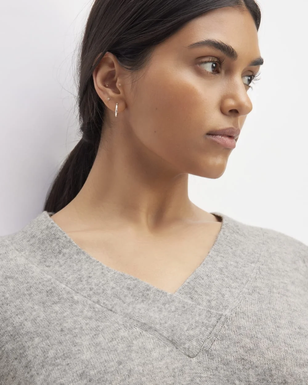 The Cozy-Stretch V-Neck Sweater | Heathered Grey (3)