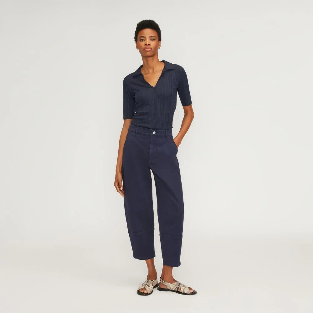 The Rib Soft Knit Open Collar Polo | Navy (3)