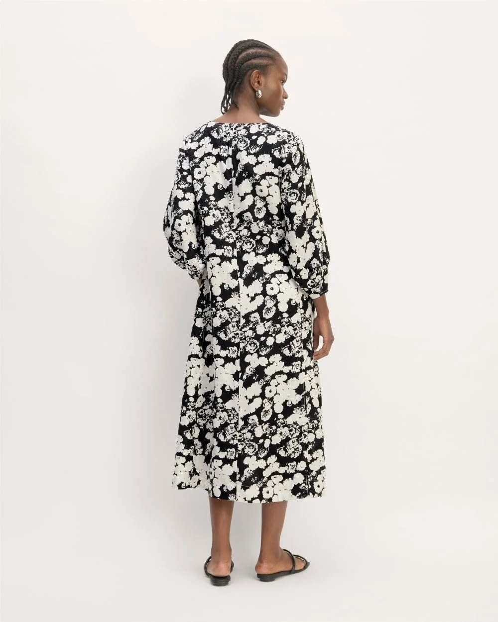 The Linen A-Line Midi Dress | Black / Bone Floral (2)