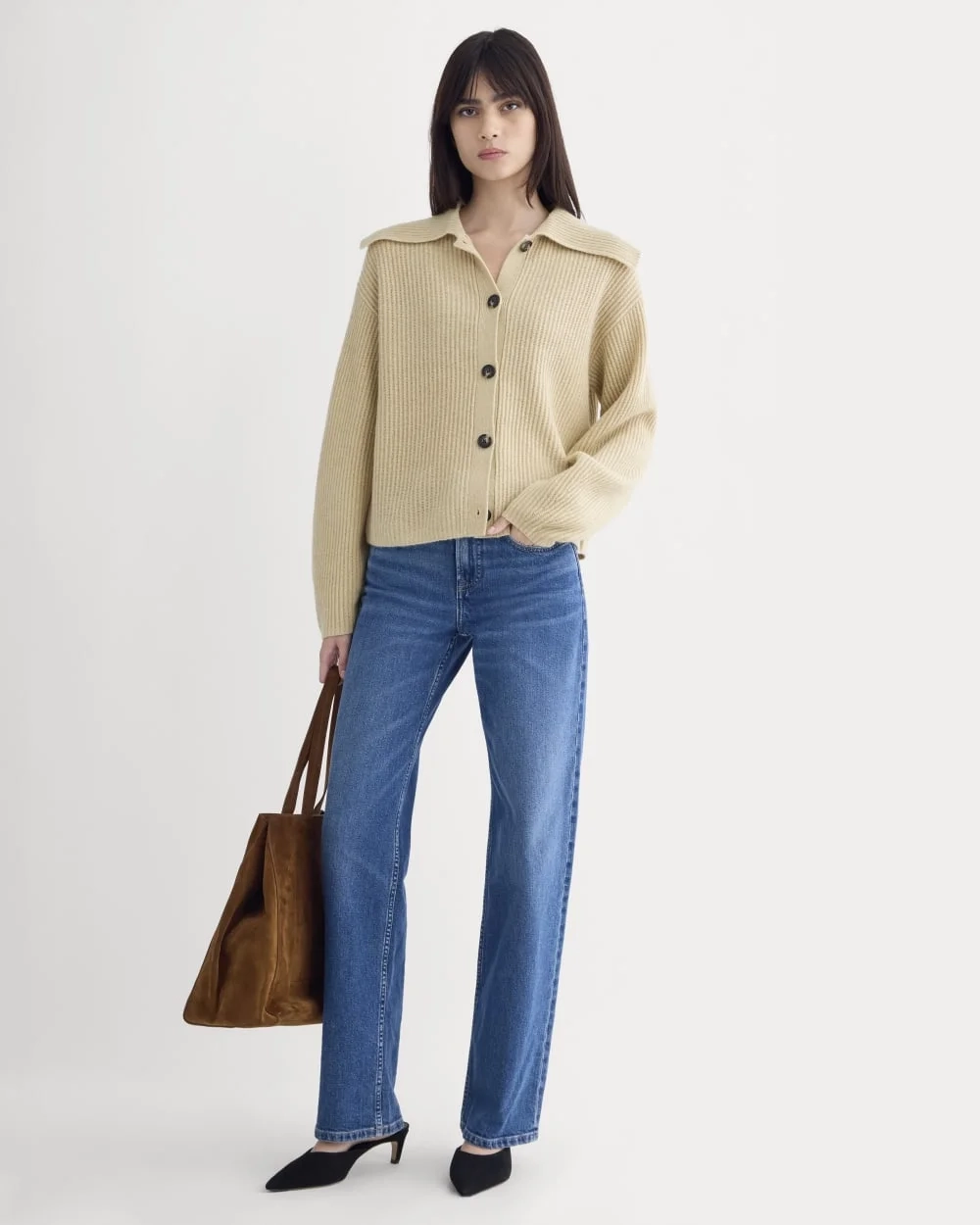 Fisherman Cardigan in Wool Cashmere | Heather Light Camel (4)