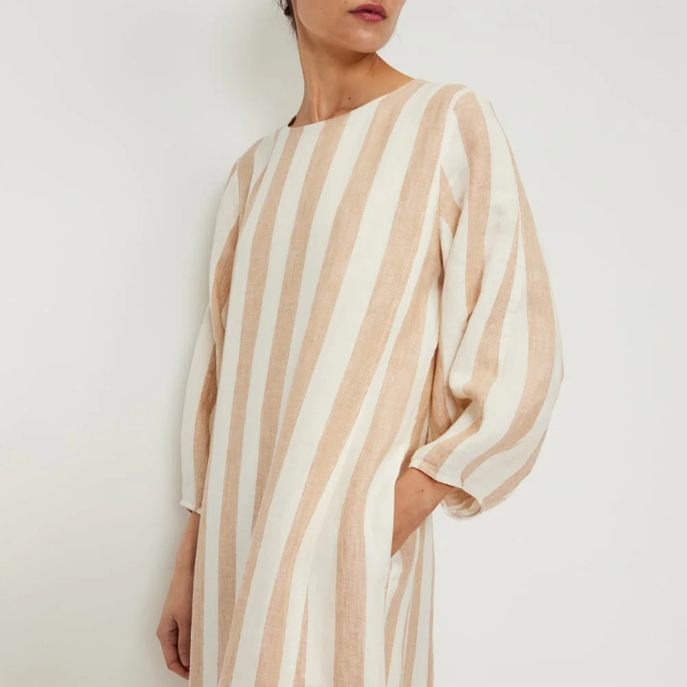 The Linen A-Line Midi Dress | Bone / Caramel (3)