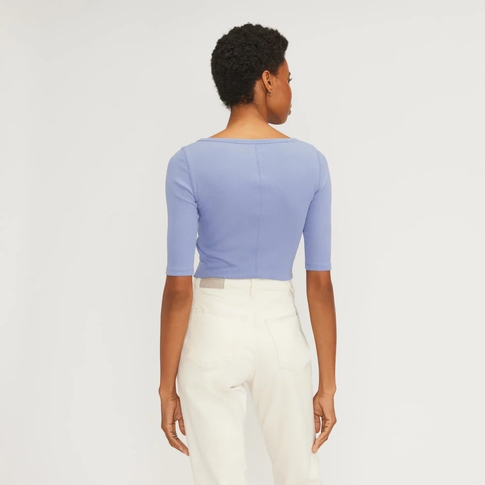 The Luxe Micro-Rib Scoop-Neck Tee | Cornflower Blue (3)