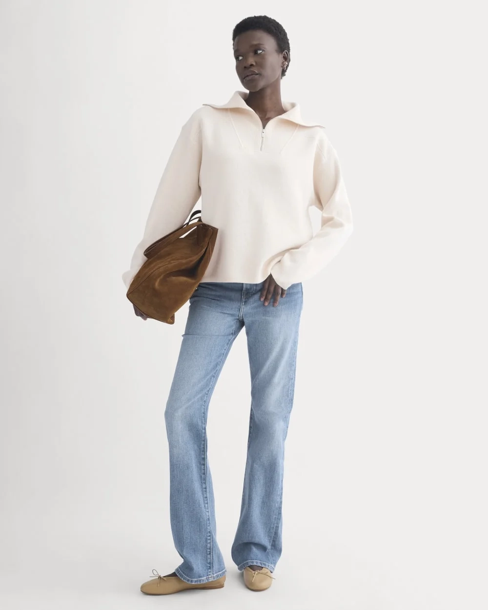 Double Knit Half-Zip in Cotton Merino | Bone/Cream/Sand/Light Camel (3)