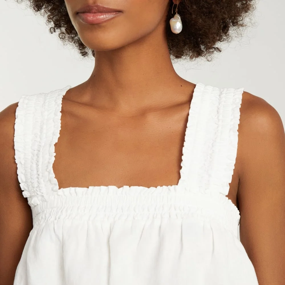 The Smocked Linen Cami | White (4)