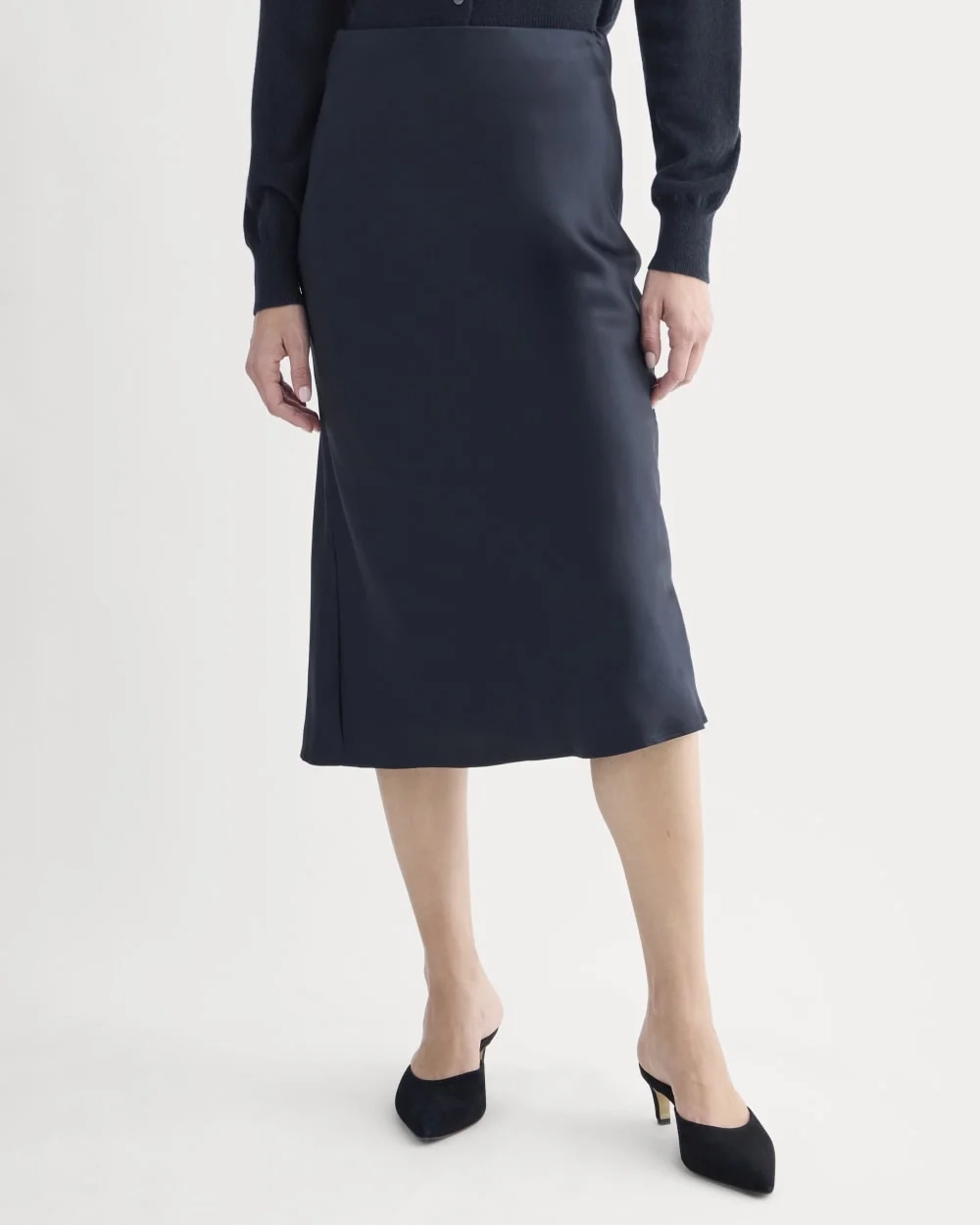 Slip Skirt in Silk Charmeuse | Navy (2)