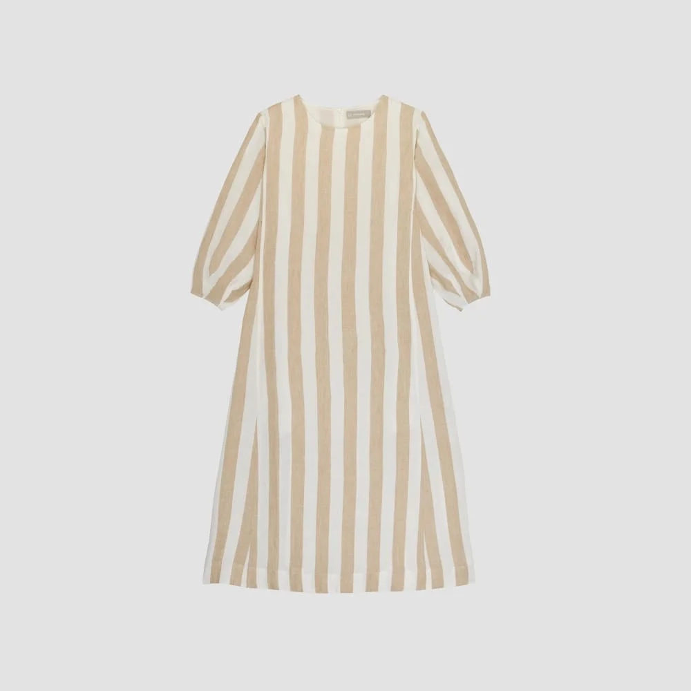 The Linen A-Line Midi Dress | Bone / Caramel (4)