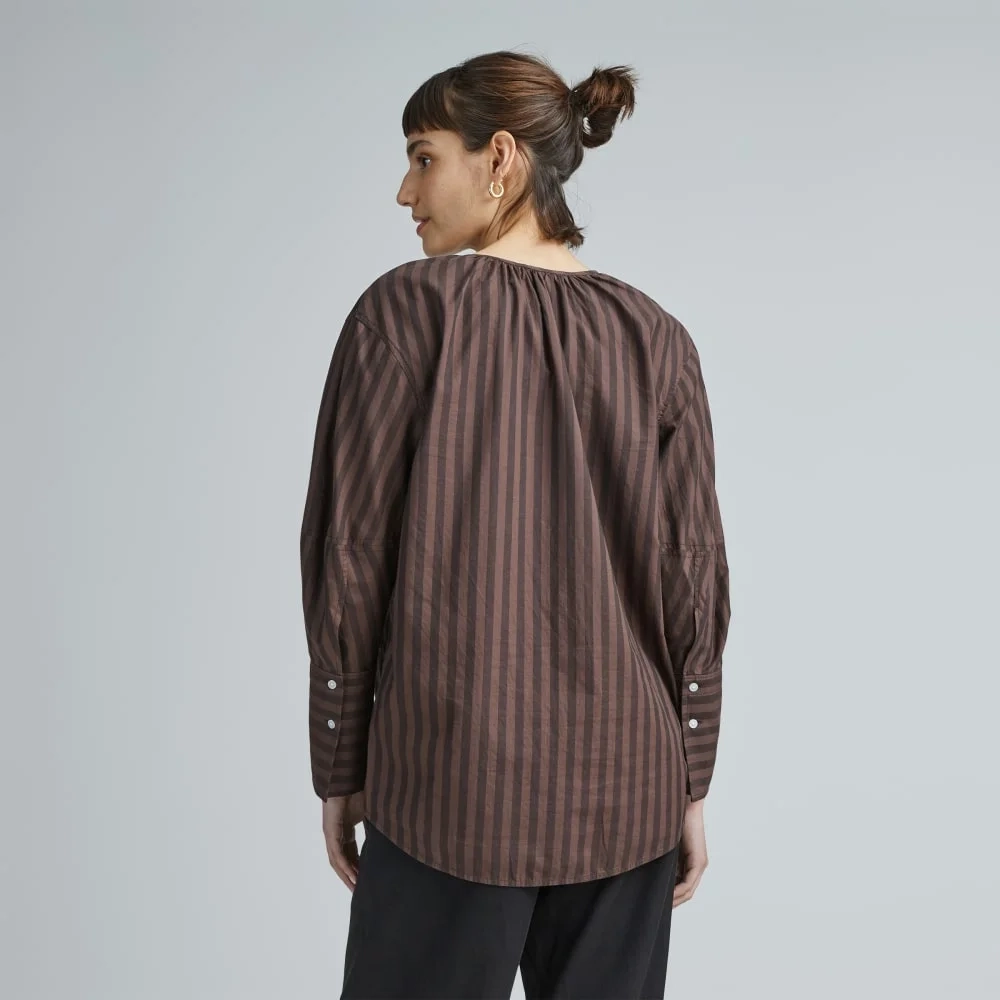 The Silky Cotton Balloon Sleeve Top | Chocolate Brown / Black (4)